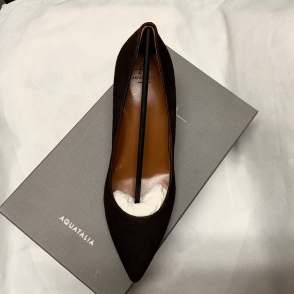 Aquatalia Marianna Suede Pointed Toe Pump Espresso - Picture 10 of 16